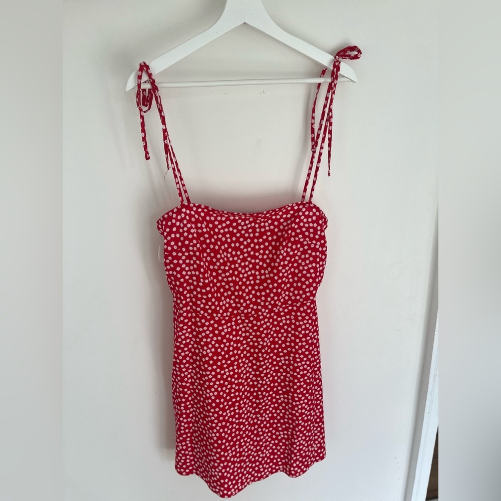 SHEIN Red Dress with White Dots and Tie Straps